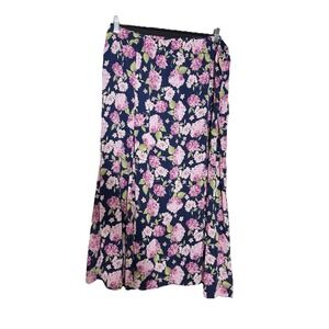 Fairy Appleseed's Navy Blue Floral Midi‎ Skirt cottage boho garden party XL